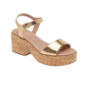 Nordstrom‎ Gold Cork Strap Leather Claudia Sandals NWT
